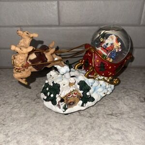 Vintage International Bazaar Santa's Sleigh Snow Globe Animated Reindeer READ